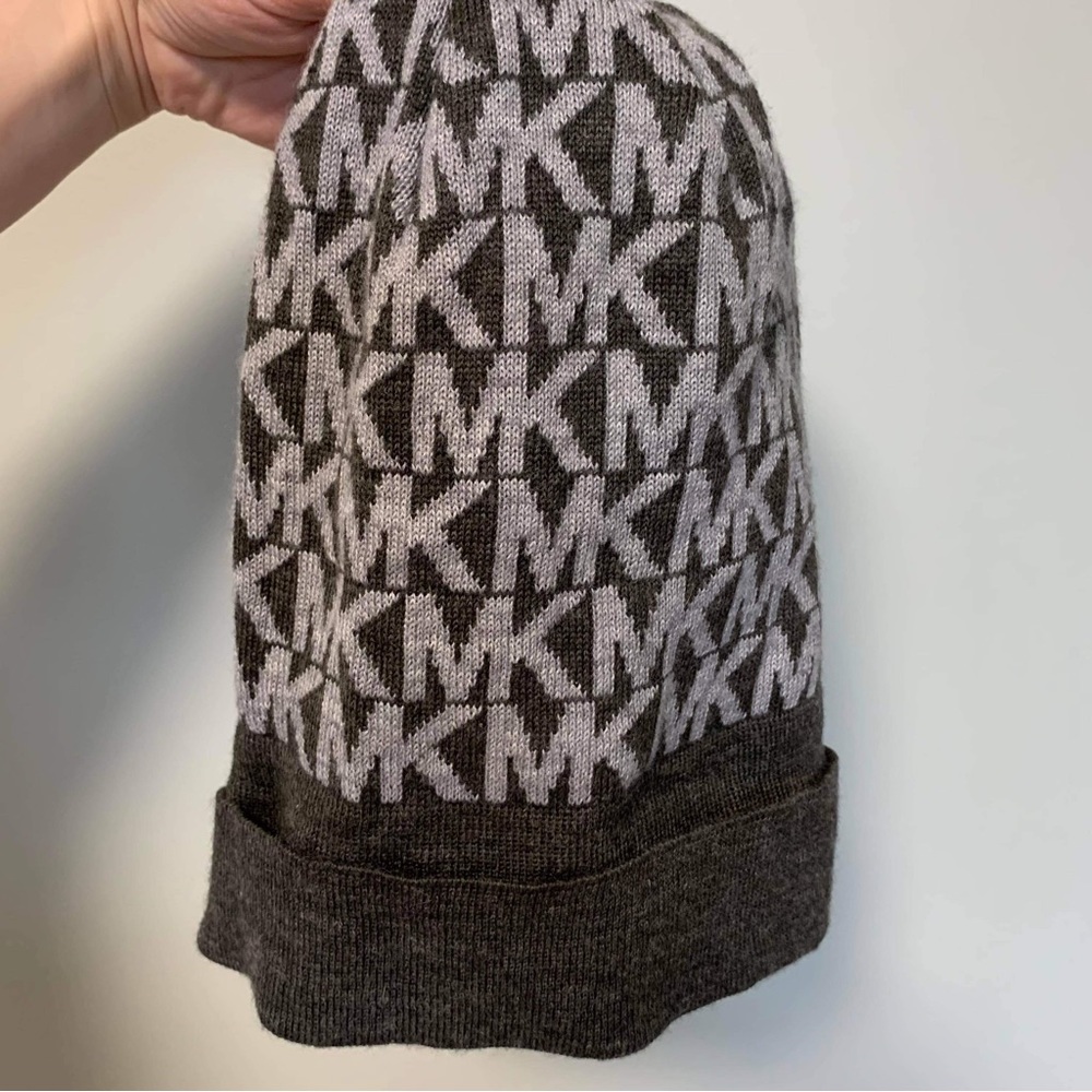 Michael Kors grey monogram beanie hat
